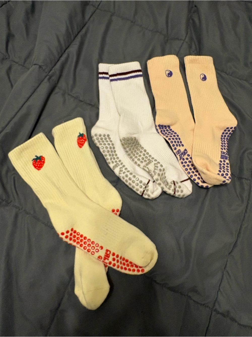 California Grip Socks - Yellow Strawberry, White Stripe, Yin Yang